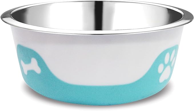 Thermocool Stainless Steel Dog Bowls, Non Slip, No Spill Insulated Dog Bowl, Keeps Food Warm & Water Cold for Dogs, Dishwasher Safe (Light Blue, Large 32 Oz)