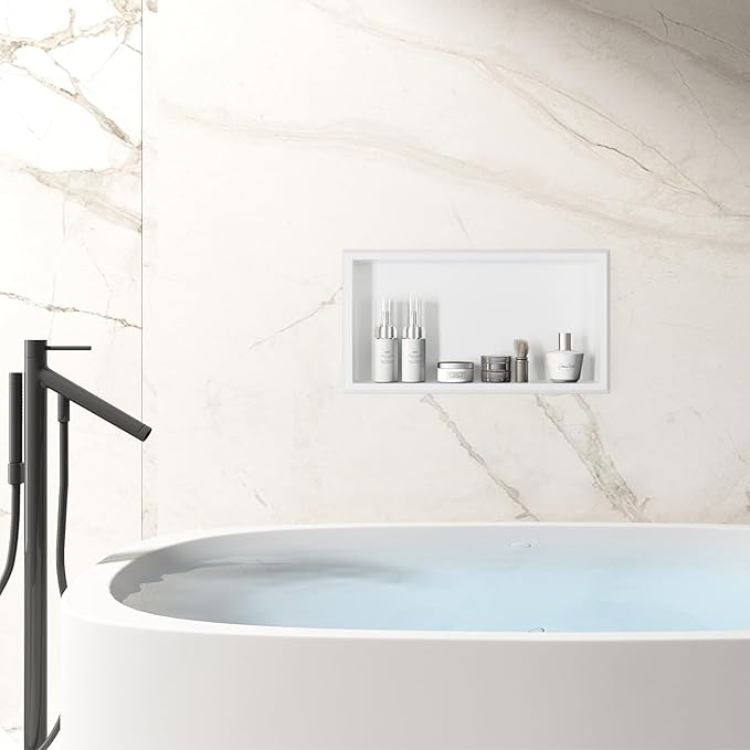 304 Stainless Steel Shower Niche, 24" X 12" Recessed Shower Shelf, Wet Area Wall Niche No Water Residue, White Recessed Storage