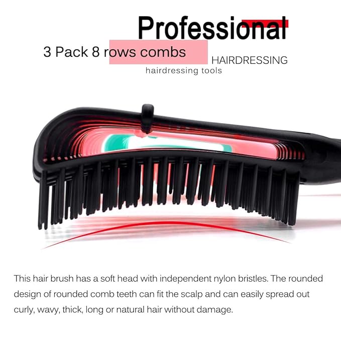 Detangling Brush for Afro American/African Women's Textured 3a to 4c Kinky Wavy/Curly/Coily Hair - Scalp Massaging Comb for Wet/Dry/Oily/Thick/Long Hair (3 pcs, 3-Green)