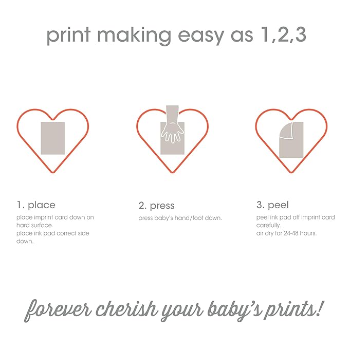 Pearhead Valentine's Day Baby Clean-Touch Ink Pad Set, No Mess Handprint and Footprint Maker, Baby's First Valentine, 2 Heart Print Cards