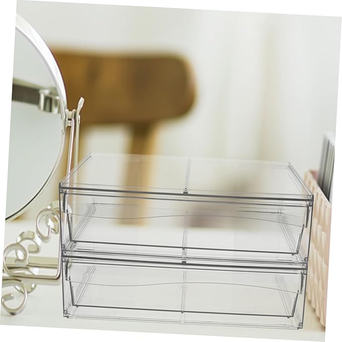 ABOOFAN 2Pcs Type Desk Organizer with Stackable Design Acrylic Makeup Storage Box for Efficient Desktop Bathroom Organization for Cosmetics and Accessories