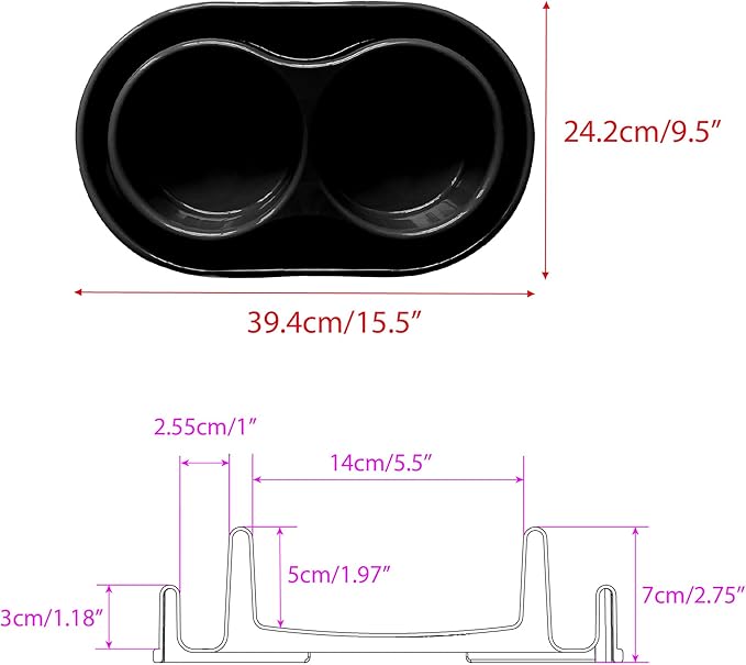 PetLike Double Dog Water and Food Bowls,Pet Feeder Bowls for Puppy Medium Dogs Cats (Black, 15.5X9.5X2.75 INCH)
