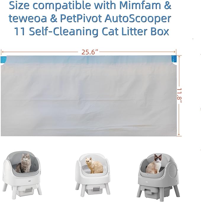 Cat Litter Box Liners for Automatic Self-Cleaning Litter Boxes, Heavy-Duty Tear-Resistant Leak-Proof Bags with Drawstring Closure, 25.6in×11.8in, FOXORU (120)