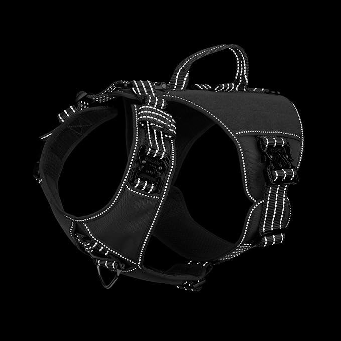 ICEFANG GN8 Tactical Dog Harness with 4X Metal Buckles for Small Sized Dogs,Reflective in Training Walking K9 Dog Vest,No-Pull Front Leash Clip,Adjustable Pet Harness (Grey, Small (Pack of 1))