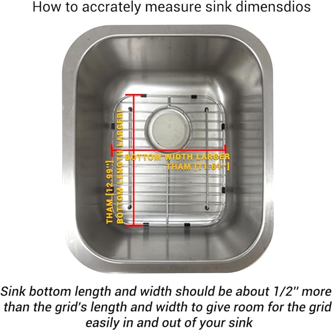 Kitchen Sink Grid 11-3/4" x 12-1/4"- Heavy Duty Kitchen Sink Protector with Built-in Strainer & Rear Drain, Non-Slip Rubber Feet & Scratch Resistant Bottom Guard