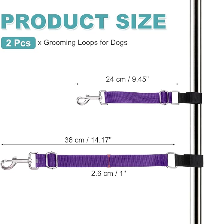 Dog Grooming Loop, Dog Grooming Harness Table Arm Accessories Adjustable Secure and Stable Extender Bathing Restraint Leashes (Purple, 2 Pcs), for Pet Bathing