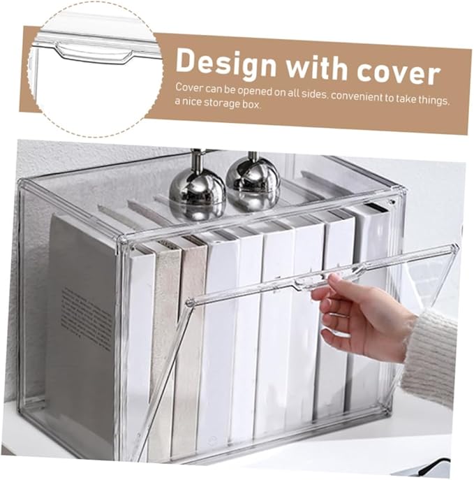 GLEAVI Transparent Acrylic Storage Box for Books Multi-function Sundries Organizer Stackable Container for Bedroom Office and Study Room Lightweight and Design