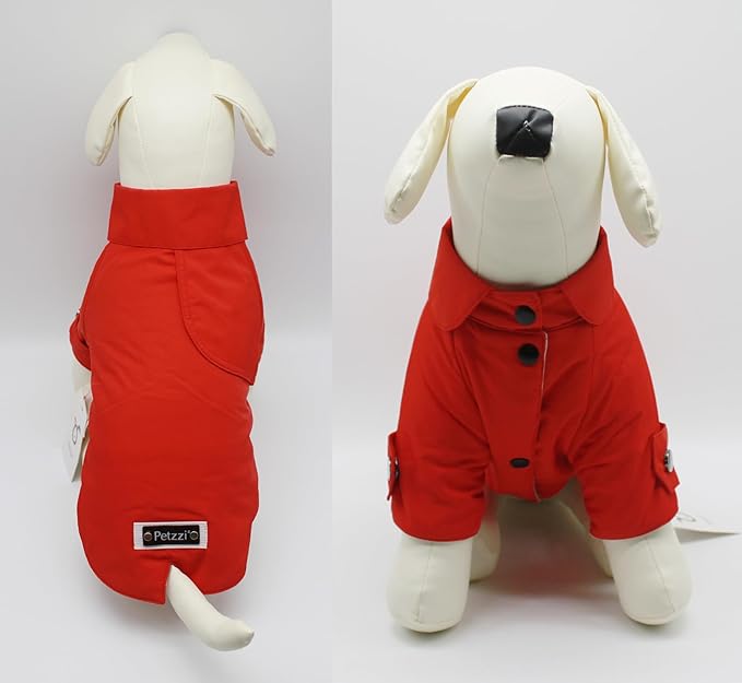 Pet Trench Coat Rain Jacket Spring Dog Clothes for Small Puppy Medium Large Dogs Cat Clothes Windproof Water Resistant - Theodore (S, Red)
