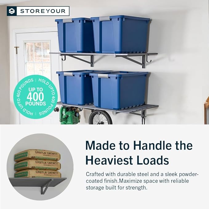 StoreYourBoard Heavy Duty Garage Shelf Wall Mount 1ft x 4ft – Wall-Mounted Shelving for Storage & Organization – Heavy Duty Garage Shelves for Tools, Bins, & Equipment – Holds 200 lbs – Gray