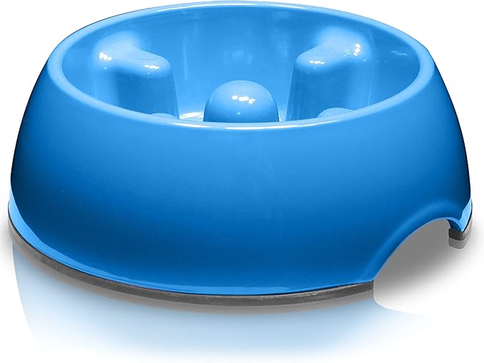Dogit Dog Bowl Slow Feeder for Wet or Dry Dog Food, Go Slow Anti-Gulping Dog Dish, Blue, M