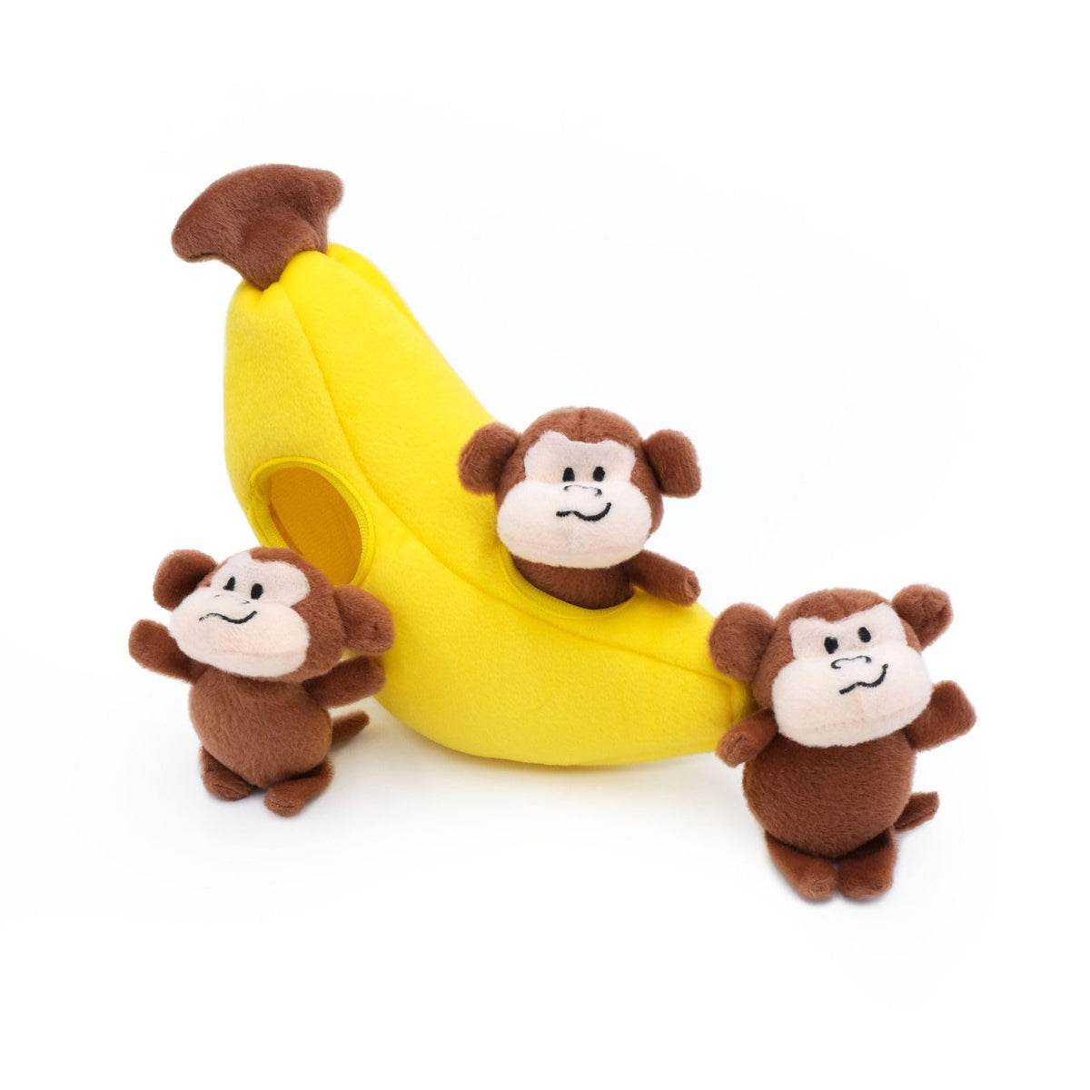 ZippyPaws Burrow- Interactive Dog & Puppy Toys for Boredom, Stimulating Pet Products to Keep them Busy, Hide & Seek Plush Puzzles, Squeaky Toy for Enrichment, For Small & Medium Dogs- Monkey 'n Banana