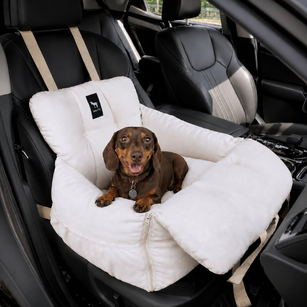 JACKO & CO - Premium Dog Car Seat for Small Dogs 1-25lbs (Beige Small)