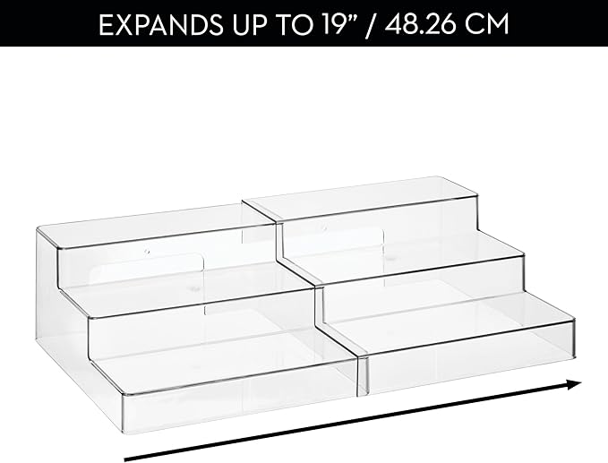 iDesign 3-Tier Expandable Spice Rack Organizer for Cabinet, Pantry, Set of 2, Clear, Made in USA