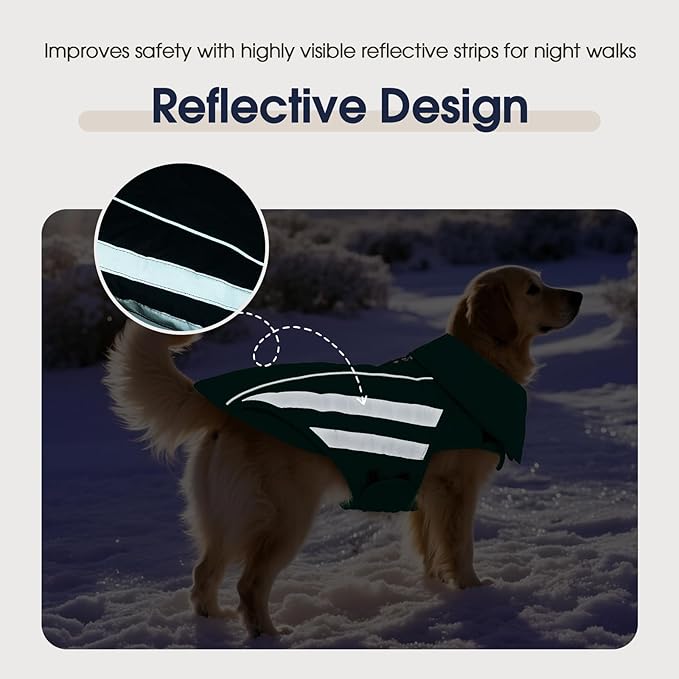IECOii 4XL Winter Dog Coat - Waterproof Dogs Outdoor Vest Reflective Cold Weather Coats Adjustable Warm Fleece Jacket for Giant Breeds, Great Dane, Snow & Rain Walking, Skiing, Green, Sizes XXXXL