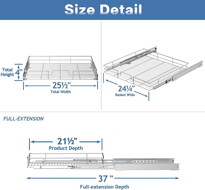 LOVMOR Pull Out Cabinet Organizer and Storage 25½" W x 21½" D, Slide Out Shelves for Kitchen Cabinets