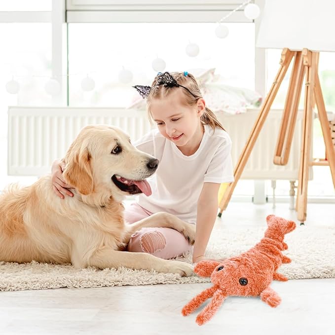 Interactive Dog Toy, 2025 Upgrade Plush Lobster Puppy Toys for Small Dogs Calming, Floppy Funny Jumping Moving Sturdy Pet Toys for Chewing Teething (Orange)