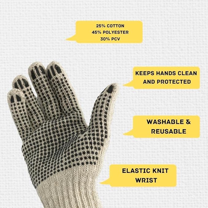 PackagingSuppliesByMail PSBM Cotton Work Gloves with Dotted Grip, Single Sided PVC Dots Provide Maximum Grip