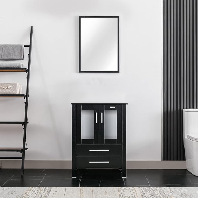 eclife 24" Modern Bathroom Vanity Sink Combo Freestanding Cabinet with Soft Closing Door, Without Vessel Sink, Faucet, Drain (Black Vanity Only)