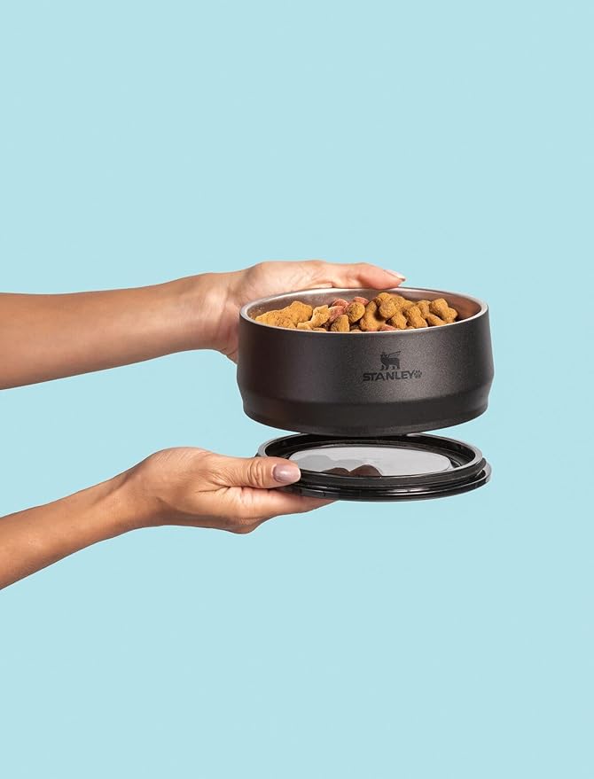 STANLEY Pet Bowl | 6-Cup (48 oz) Insulated Stainless Steel Dog & Cat Bowl | Splash-Resistant Lid | Dishwasher Safe | BPA-Free | Black 2.0