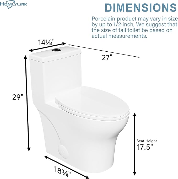 17 Inch Elongated Modern Tall Toilet for Bathroom, Tornado Flush One Piece ADA High Toilet, Dual Botton 1.0/1.28 GPF, Chair Height, Comfort Bowl Heigh 16.5", Seat Height 17.5", White