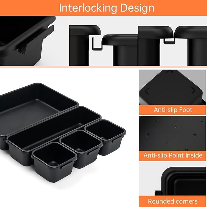 45 Pack Tool Box Organizer Tray Divider, Toolbox Desk Drawer Organizer,Garage Organization Storage for Rolling Tool Chest Cart Cabinet Workbench Workshop Small Parts Widget Tool Organizer Black