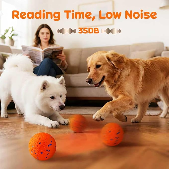 Smart Interactive Dog Toys, Upgraded Chew-Resistant E-TPU, Auto-Bounce & Rotating, Obstacle Avoidance, Ipx7 Waterproof with Colorful Led Lights for Indoor/Outdoor Use (Orange)