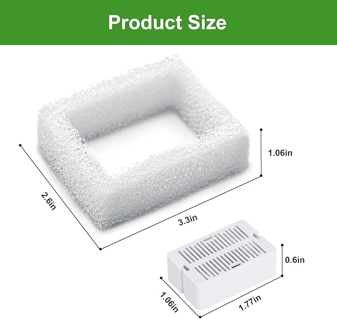 Replacement Carbon Filters for Cepheus 360 Oasisic Ceramic Pet Fountain/iPettie Cupcake/Wonder Creature Aurora and Cup Cake Pet Fountain Including 8 Carbon Filters +2 Foam Filters (10 Pack)