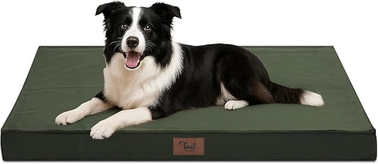Outdoor Dog Bed for Medium Dogs, Waterproof Dog Crate Mat Orthopedic Egg Crate Foam Pet Bed with Washable Removable Oxford Cover, Dark Green