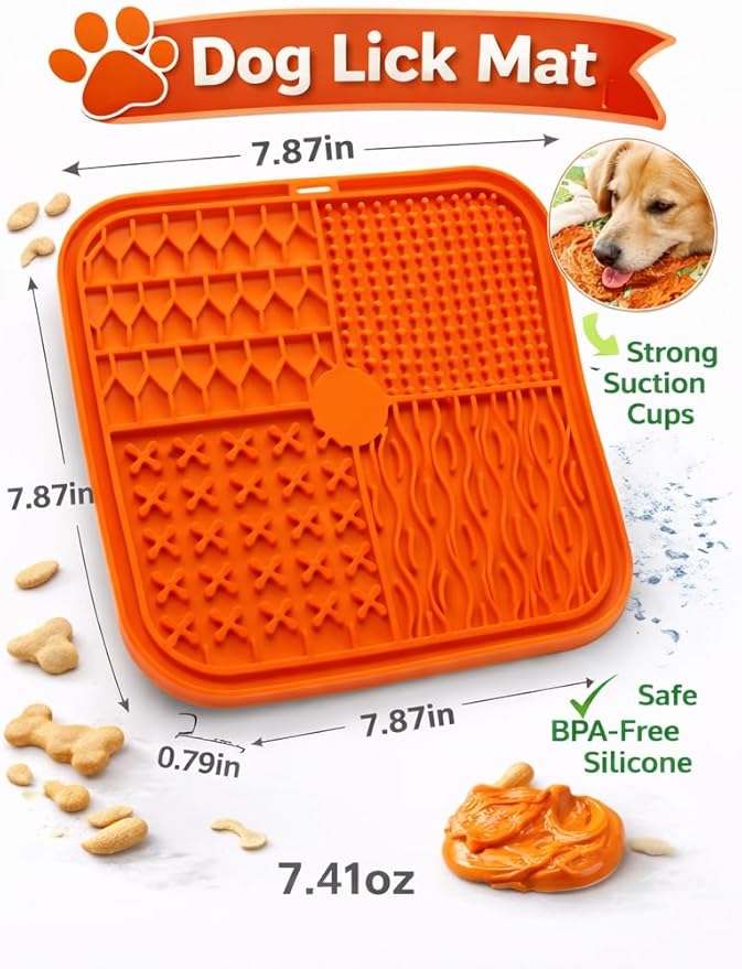 Lick Mat for Dogs and Cats, Food Grade Silicone Slow Feeder Mat with Strong Suction for Grooming, Bathing and Anxiety Relief, BPA-Free Pet Feeding Mat for Dental Care