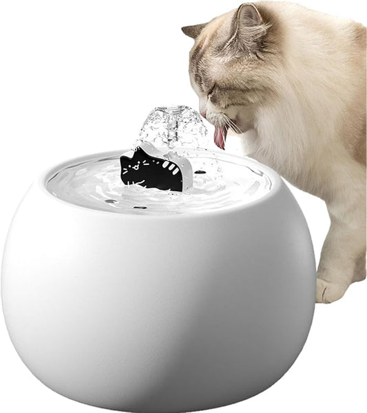Ceramic Cat Water Fountain -50oz/1.5L Cat Fountain for Drinking- Pet Water Fountain for Cats Indoor - Automatic Water Dispenser Bowl - Cat Feeding & Watering Supplies for Small Dog，White