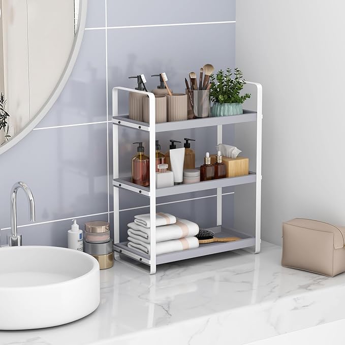 Bathroom Counter Organizer,Bathroom Countertop Organizer,Counter Shelf,Countertop Storage,Organization and Storage,Makeup Shelf,Sink Caddy(Grey 3 Tier)