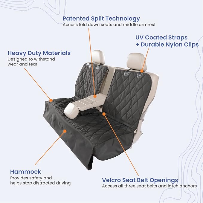 4Knines Dog Hammock for Cars, SUVs, and Small Trucks (Regular Size, Grey) – Rear Seat Cover for 60/40 Split Bench w/Armrest & Seatbelt Access – Heavy Duty, Waterproof, Easy Install, Machine Washable