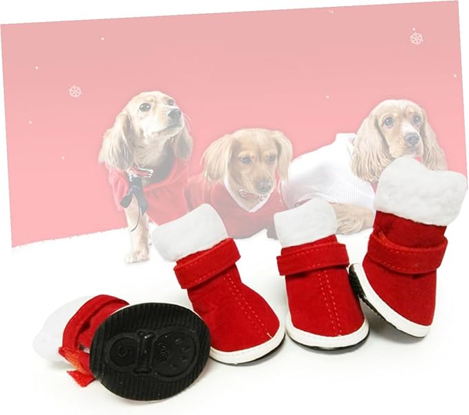 4Pcs Pet Dog Winter Shoes Red Windproof Booties Anti-Slip Paw Protectors for Dogs Outdoor Snow Mud Protection
