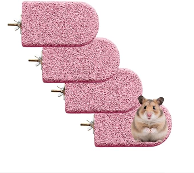 4 Pack Large Size Lava Ledge for Small Pets - Chinchilla, Hamster, Parrot - Grinding & Jumping Platform in Pink
