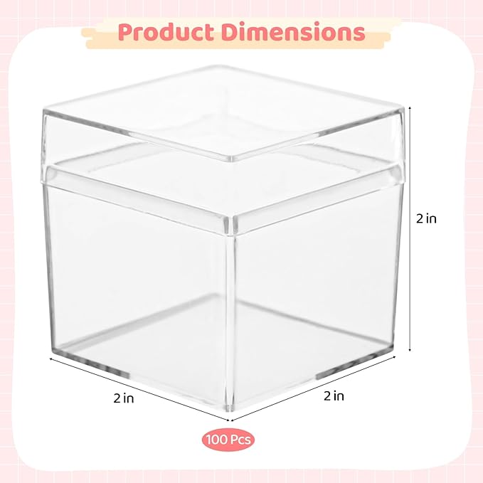 yeesport 100 Pcs Acrylic Boxes with Lids, 2×2×2" Mini Clear Candy Boxes, Square Transparent Display Cases, Stackable Storage Cubes, Small Containers for Wedding Favors, Jewelry, Treats