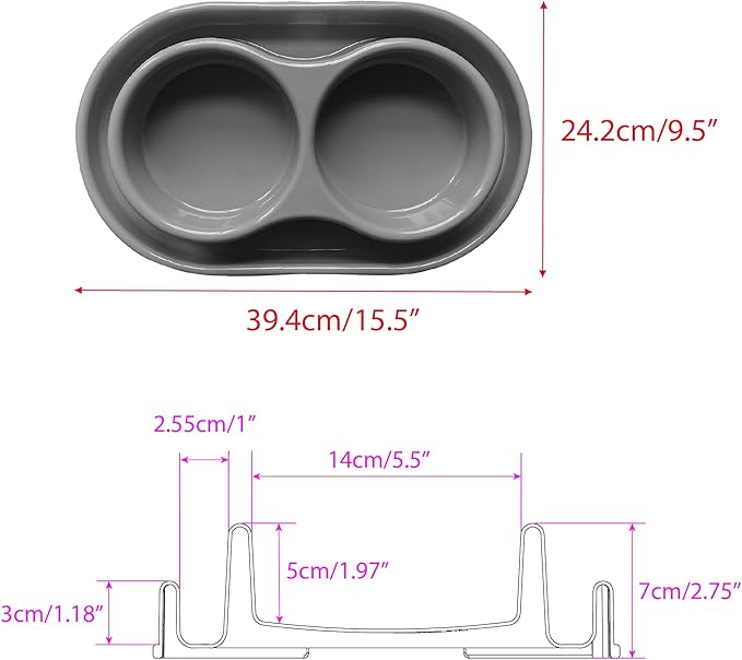 PetLike Ants Away Double Pet Feeding Bowls Dog Water and Food Bowls,6 cups/48oz Pet Feeder Bowls for Medium Large Dogs Cats (Grey, 15.5X9.5X2.75 INCH)