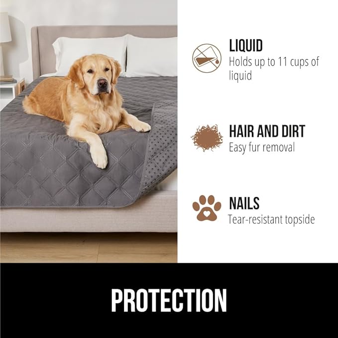 GORILLA GRIP Waterproof Dog Blanket, 68x82 Couch Cover for Dogs Washable, Protects Sofa, Furniture, Crate, Car, RV Essentials Pet Supplies, Tear and Slip Resistant Leakproof Cushion Cover, Charcoal
