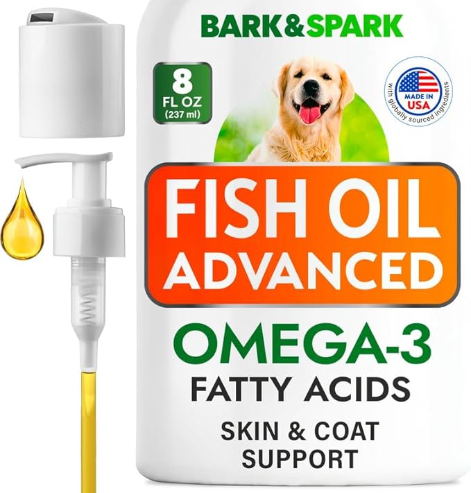 BARK&SPARK Fish Oil for Dogs - Natural Omega-3-Skin & Coat Support -Liquid Food Supplement for Pets-EPA+DHA, Immune&Heart Health - 8 fl oz Salmon