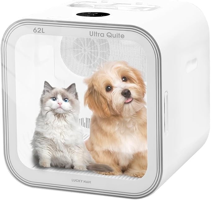 Lucky NAVl Automatic Pet Dryer Box for Cats and Small Dogs, Ultra Quiet 62L Big Capacity Dog Dryer Box, Cat Dryer Cage with Smart Temperature Control, 360" Pet Dryer Box for Pet Grooming(62.0L)
