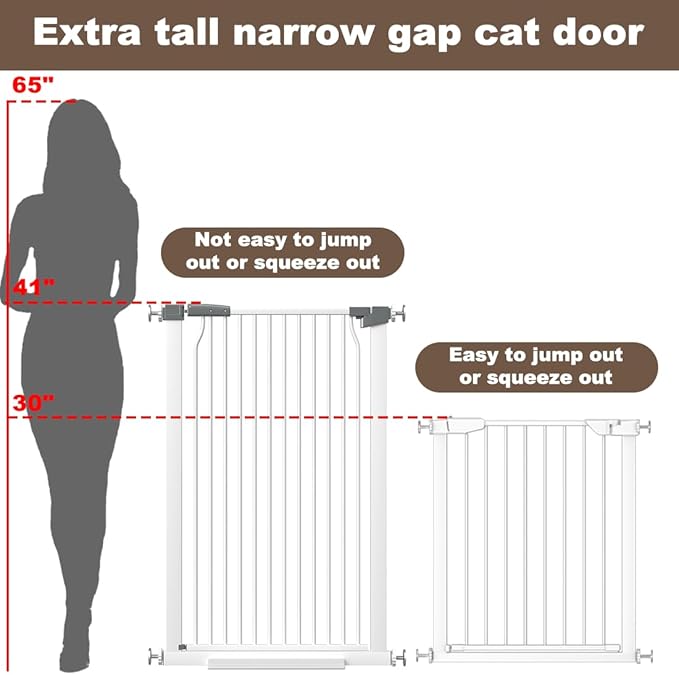 41" Extra Tall Baby Gate for Doorways and Stairs No Drill, Adjustable 29.9-40.9'' Auto Close Dog Gate Indoor, Pressure Mounted Walk Through Swing Wide Pet Gate, Tall Cat Gate with Expansion Kit, White