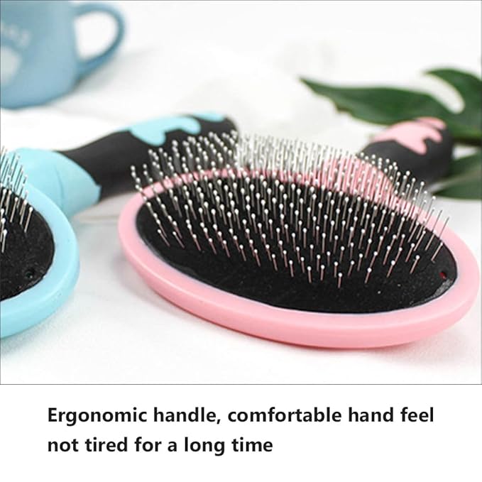 HEMOTON Pet Grooming Brush and Comb Set for Cats and Dogs, Pink Massage Hairbrush with Soft Bristles, Pet Supplies for Shedding Control and Fur Cleaning
