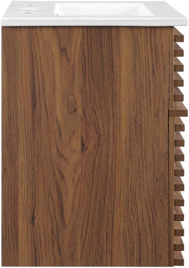 Modway Render 18" Wall-Mount Bathroom Vanity in Walnut White