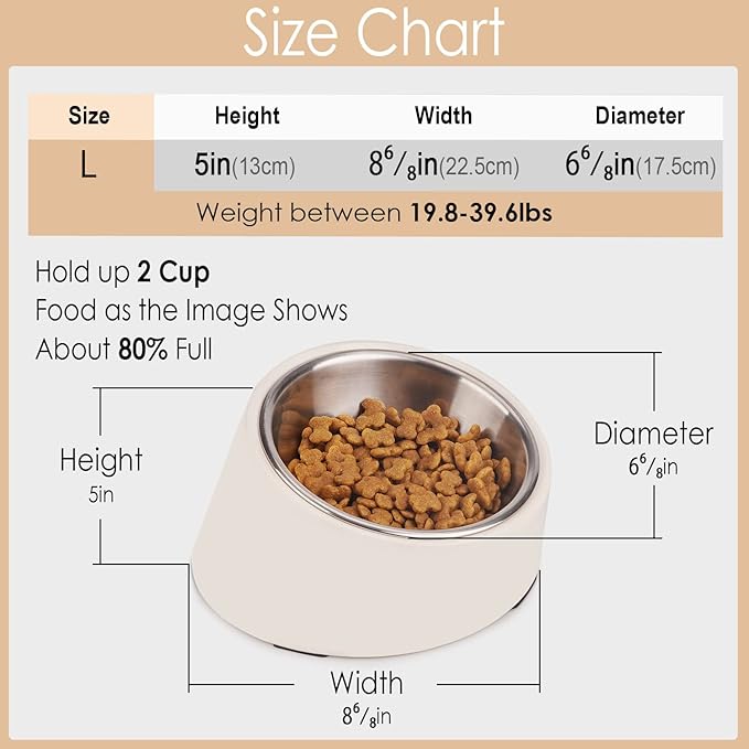 SuperDesign Mess Free 15° Slanted Bowl for Dogs and Cats, Tilted Angle Bulldog Bowl Dog Feeder, Non-Skid & Non-Spill, Easier to Reach Food L/2 Cup Pink