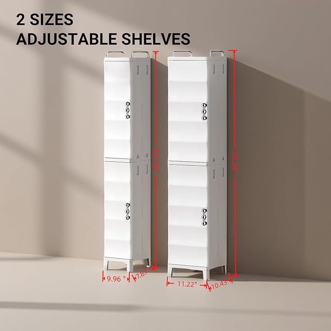 52.76" Tall Narrow Bathroom Storage Cabinet with Doors and Adjustable Shelves Plastic Slim Bathroom Storage Organizers Small Space Saver for Laundry Room Dorm Kitchen Quick Assembly, White