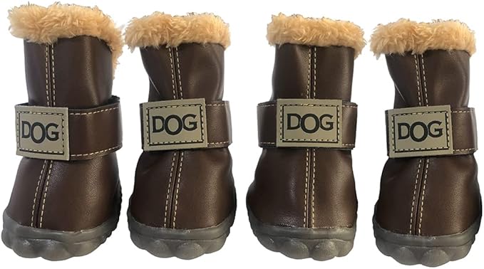 WINSOON Dog Australia Boots Pet Antiskid Shoes Winter Warm Skidproof Sneakers Paw Protectors 4-pcs Set (Size 3, Dark Brown)