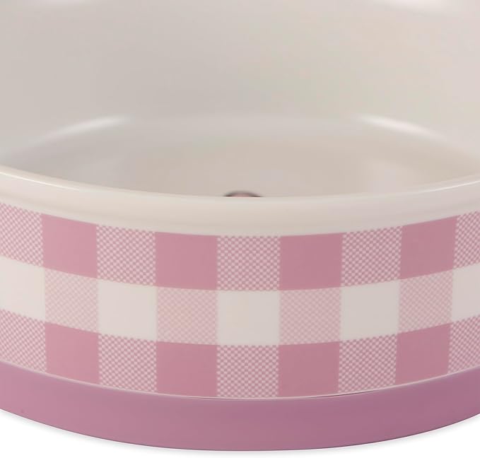 Bone Dry Ceramic Food Bowls, Non-Slip & Dishwasher Safe, Medium Set, 6x2 Pansy Check