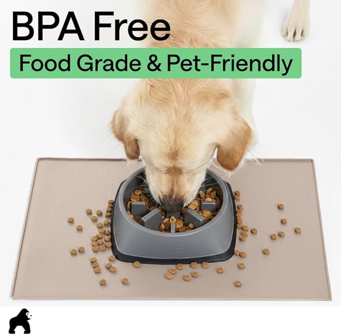 GORILLA GRIP 100% Waterproof Raised Edge BPA Free Silicone Pet Feeding Mat, Dog Cat Food Mats Contain Spills Protects Floors, Placemats for Cats and Dogs Water Bowl, Pets Accessories 32x24 Cream
