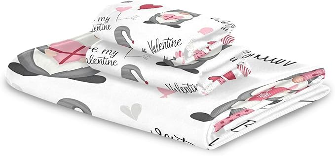 Pfrewn Cute Gnomes Hearts Pink Towels Set of 3 Romantic Romantic Love Spring White Bathroom Towel Soft Absorbent Bath Hand Towels Washcloth Guest Towel Sets Mother Valentine Decorations