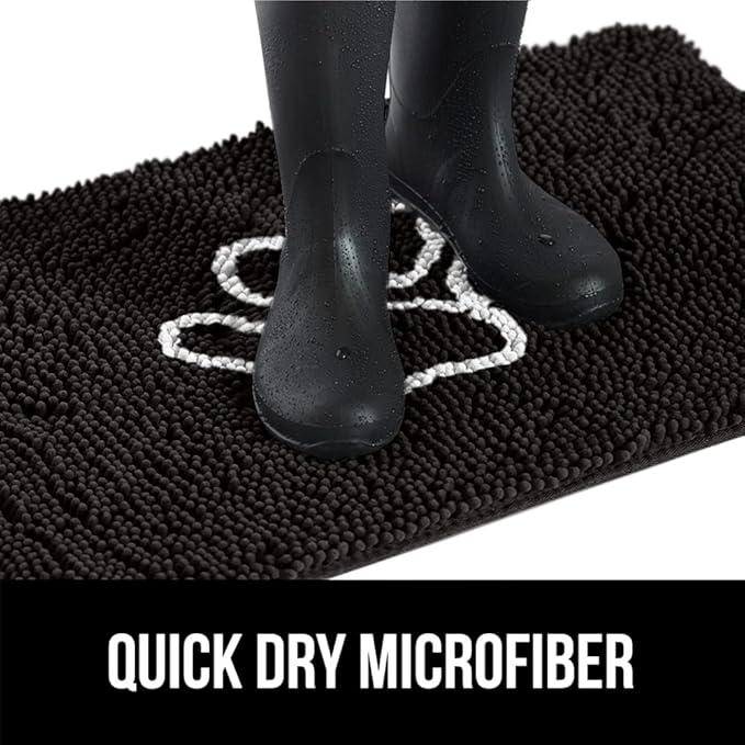 GORILLA GRIP SoakSTOPPER Dog Door Mat, 36x24 Machine Washable Rug Absorbent Doormat Captures Moisture Mud Dirt, Quick Dry Soft Chenille Entryway Rugs Indoor Entrance Mats for Dog Paws, Black White