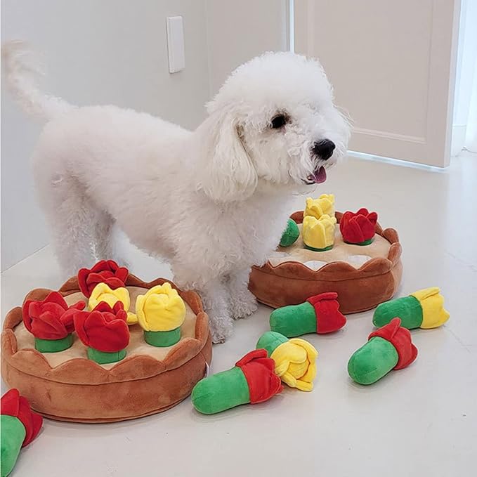 Dog Squeak Toy for Pet Dog Biteable Plush Toy Chewing Toy Hide and Seek Flower Snuffle Toy Biting Puzzle